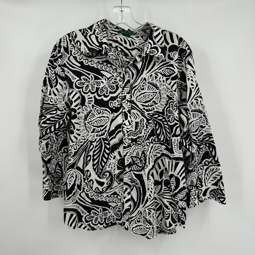 Lauren Ralph Lauren Womens Monochrome Floral Top Size XL Art Deco Bold Print